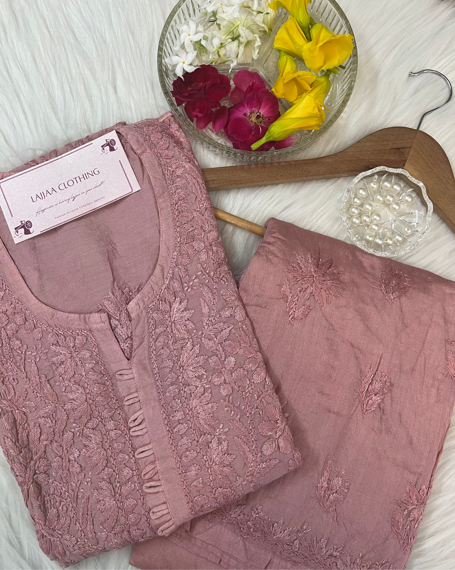 Powder Pink Chikankari Chanderi Kurta Pant