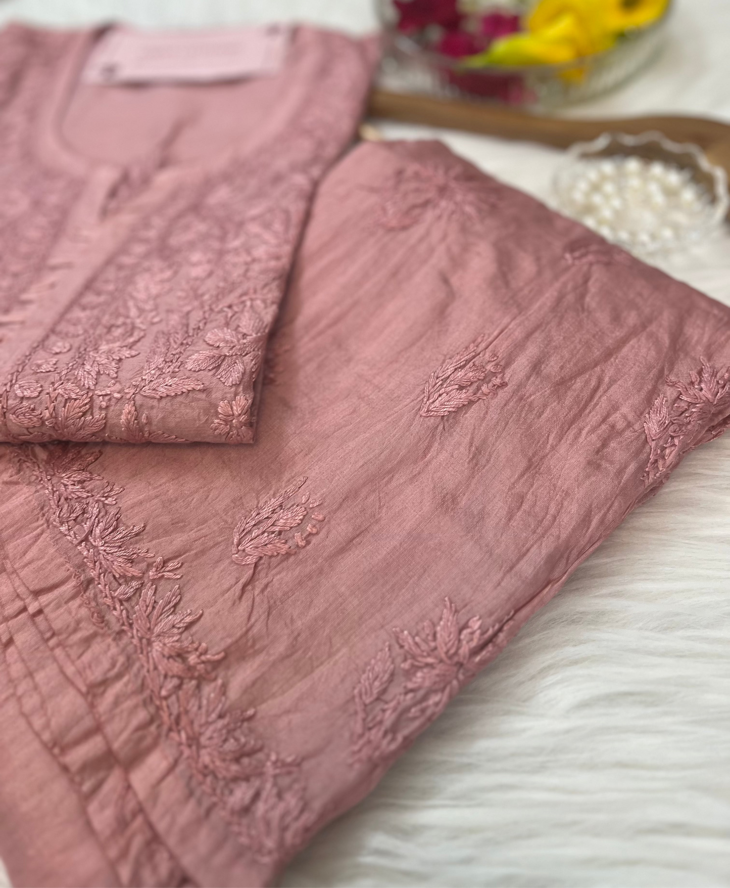 Powder Pink Chikankari Chanderi Kurta Pant