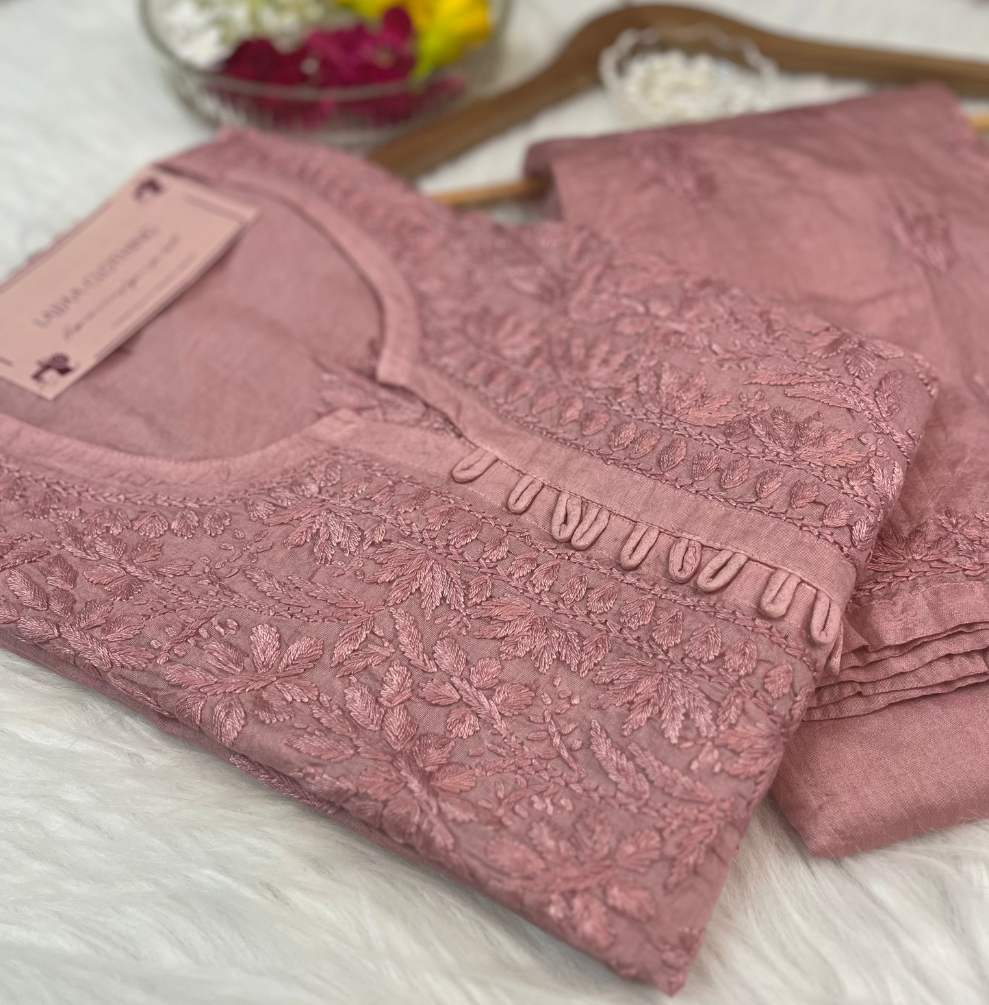 Powder Pink Chikankari Chanderi Kurta Pant