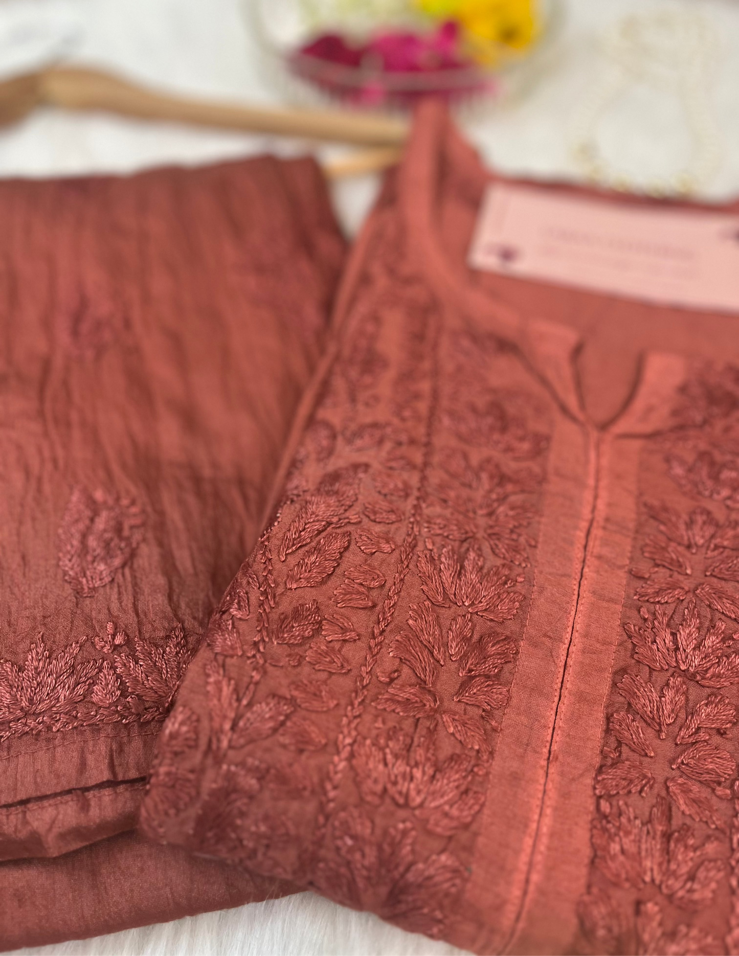 Brown Chikankari Chanderi Kurta Pant