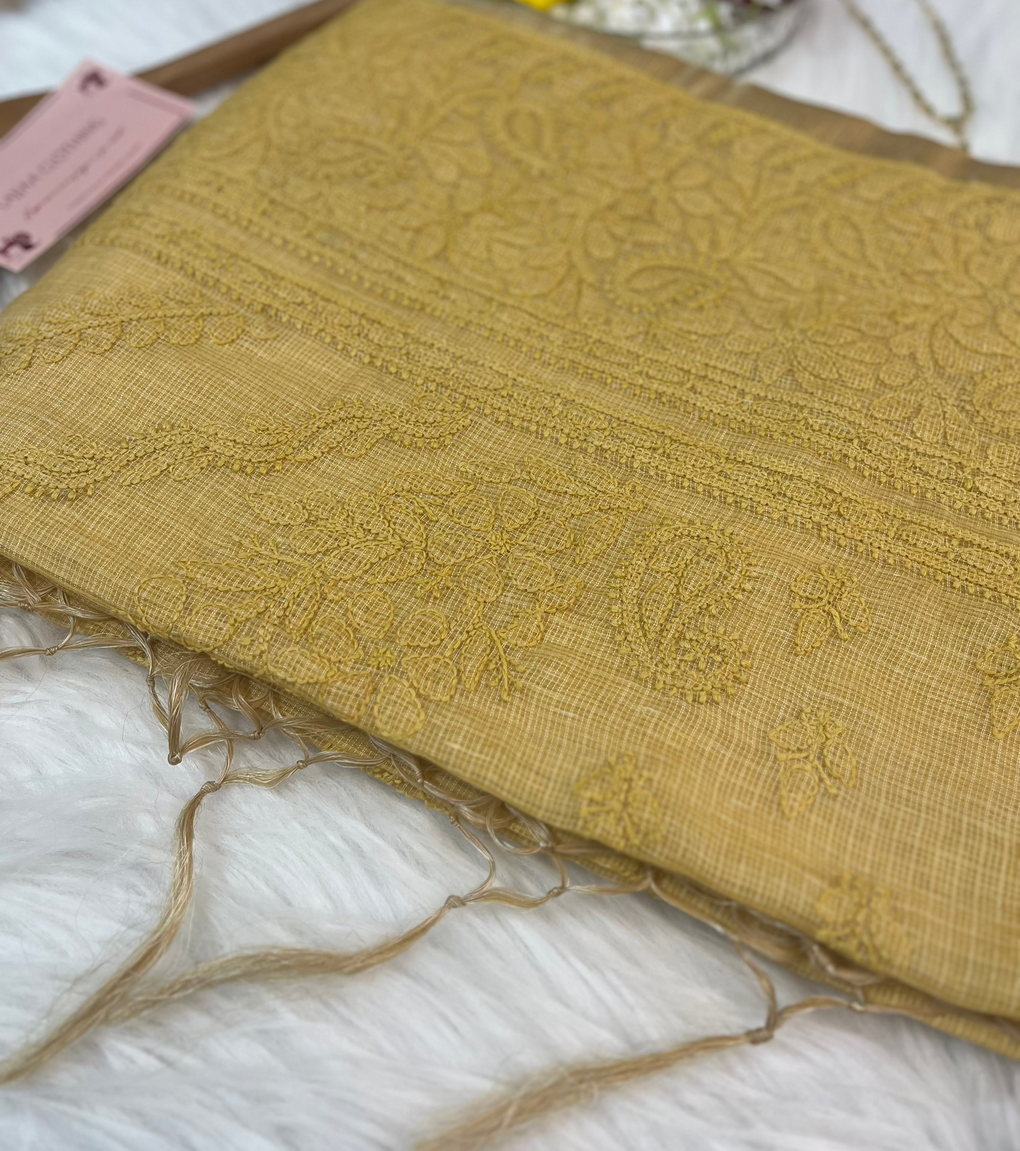 Yellow Tissue Chanderi Chikankari Saree