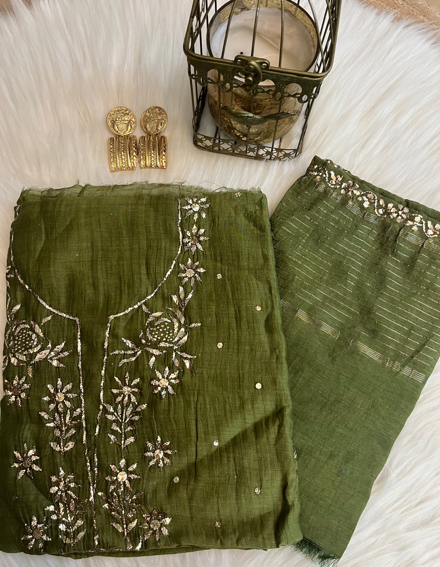 Mehendi Green Badla Chikankari Suit Set