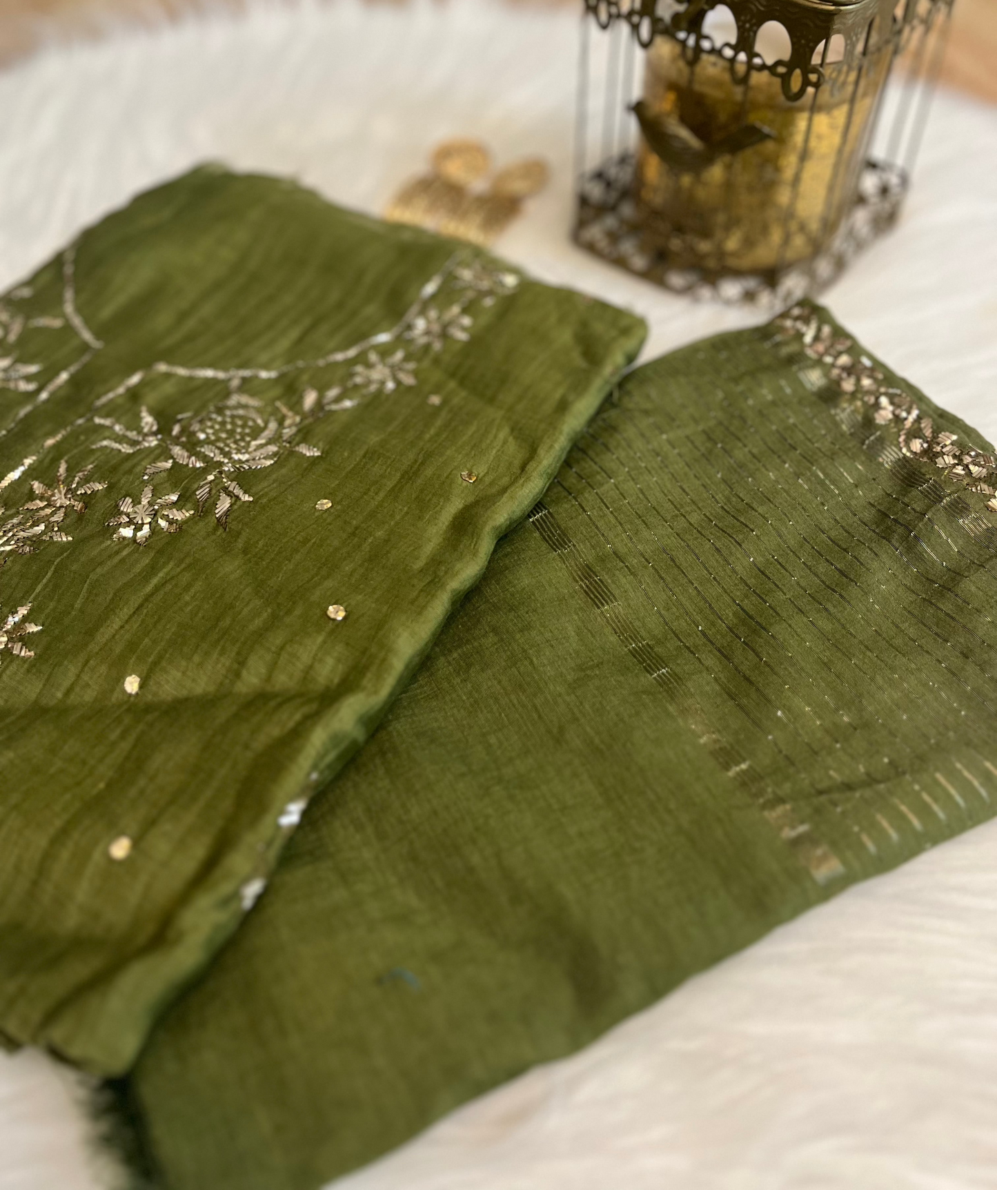 Mehendi Green Badla Chikankari Suit Set