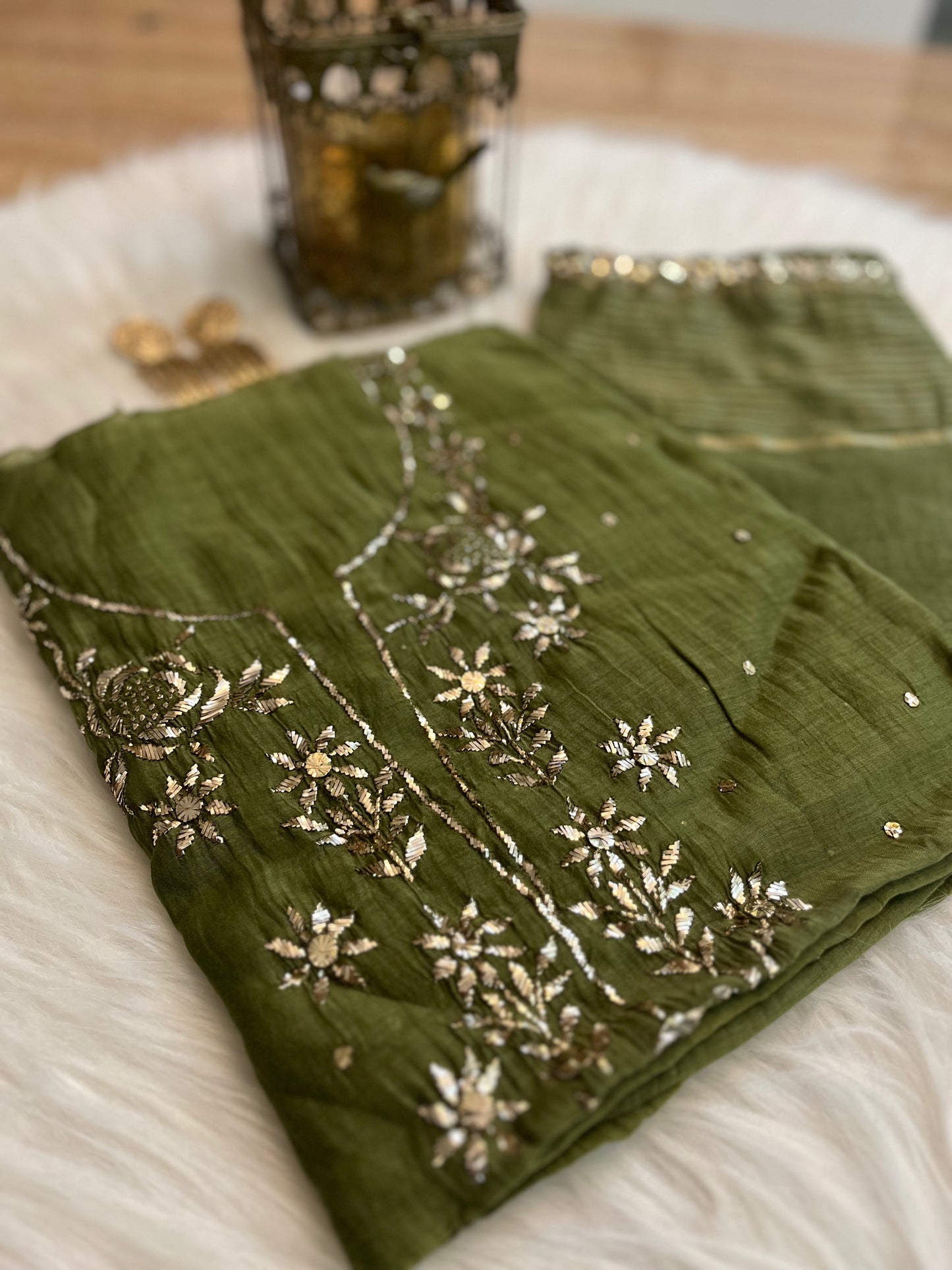 Mehendi Green Badla Chikankari Suit Set
