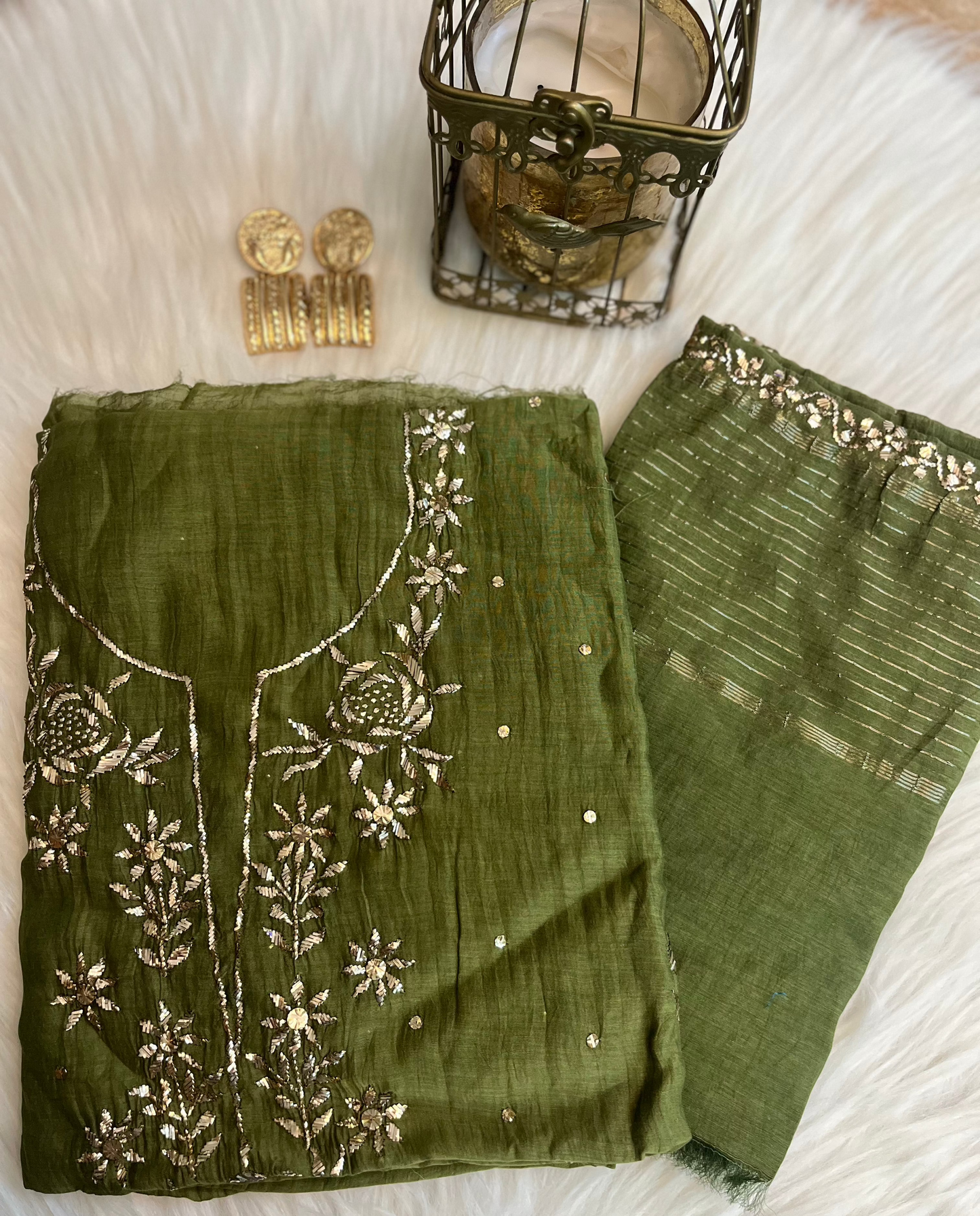 Mehendi Green Badla Chikankari Suit Set