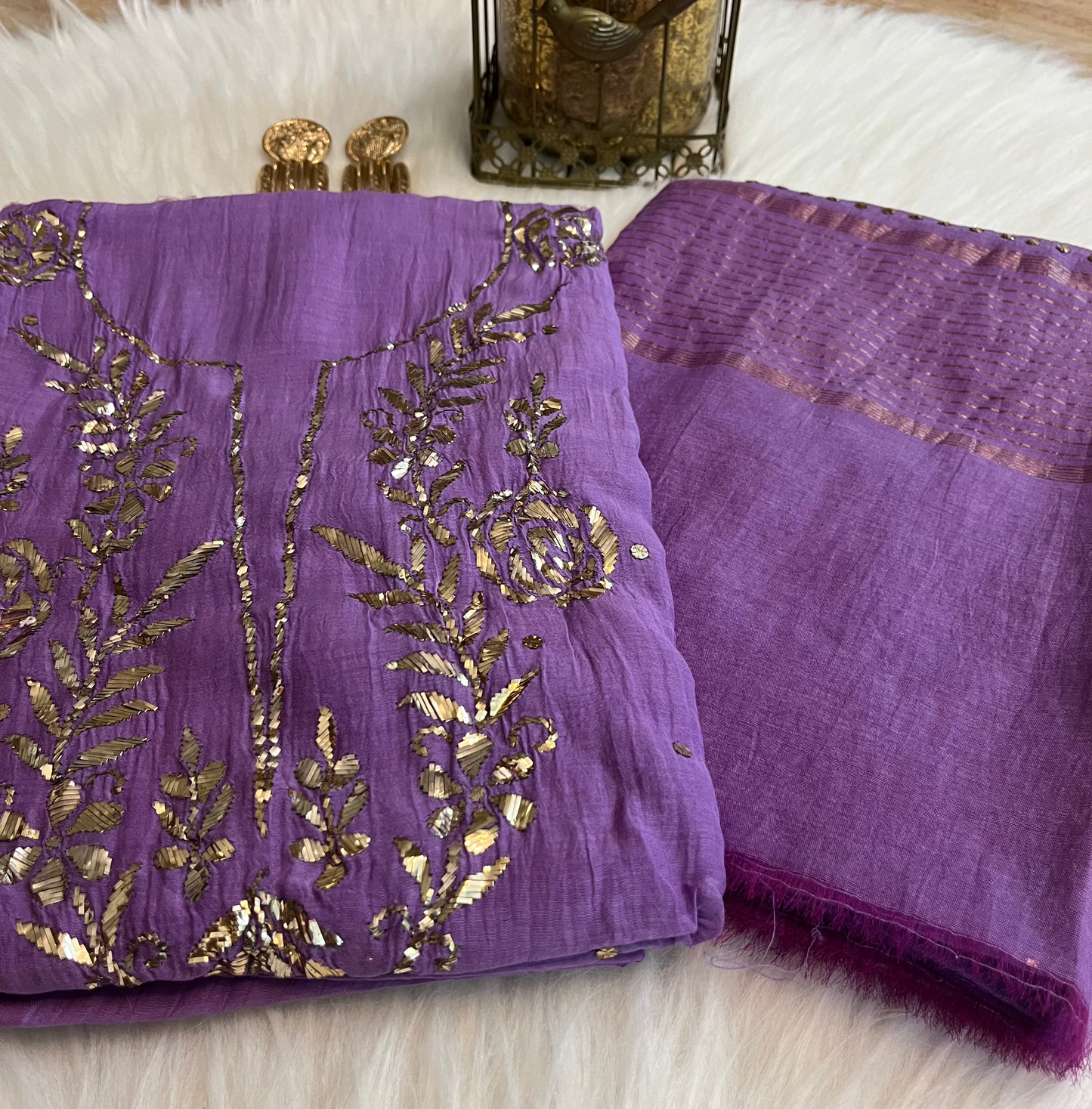 Purple Badla Chikankari Suit Set