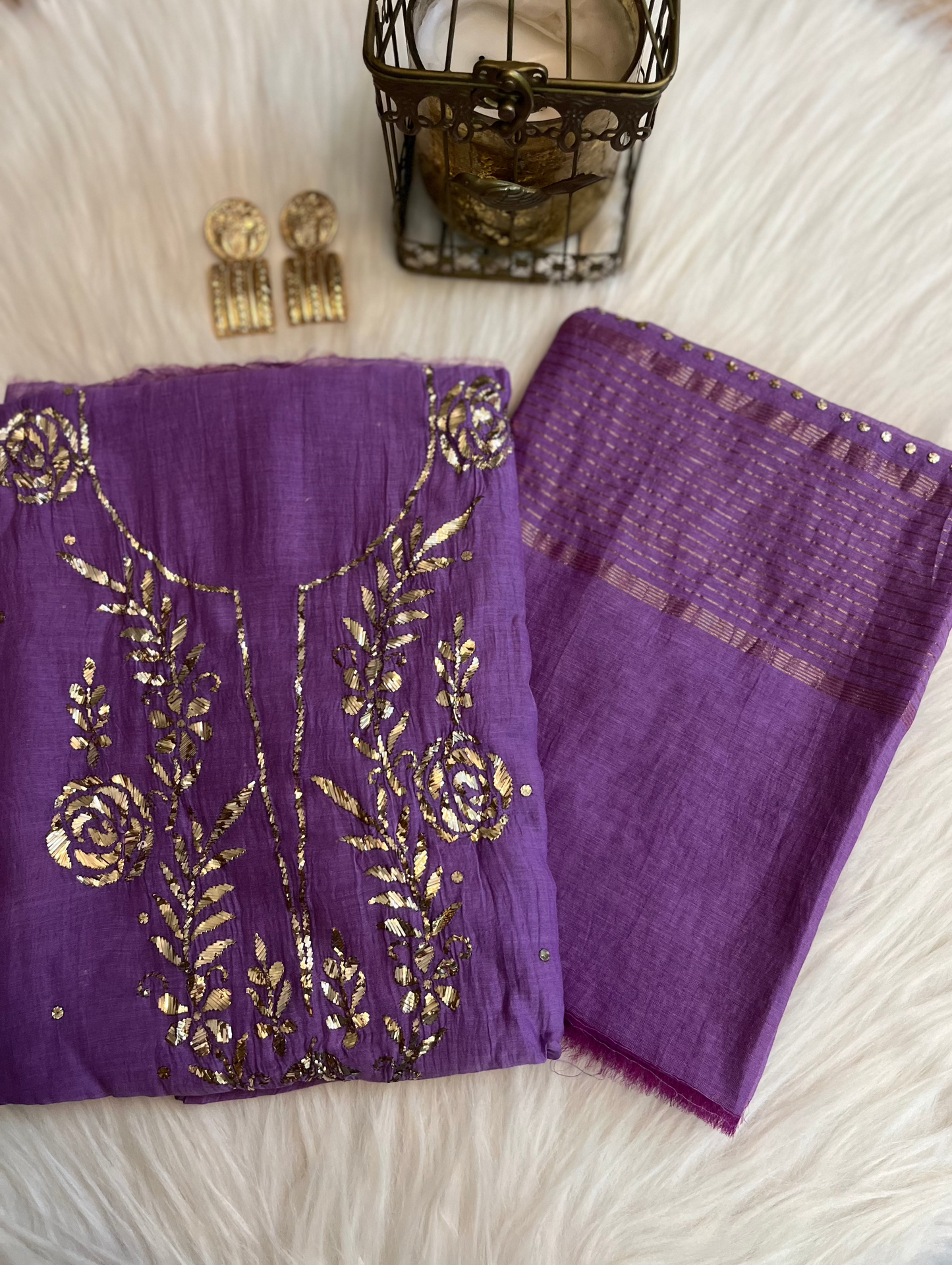 Purple Badla Chikankari Suit Set