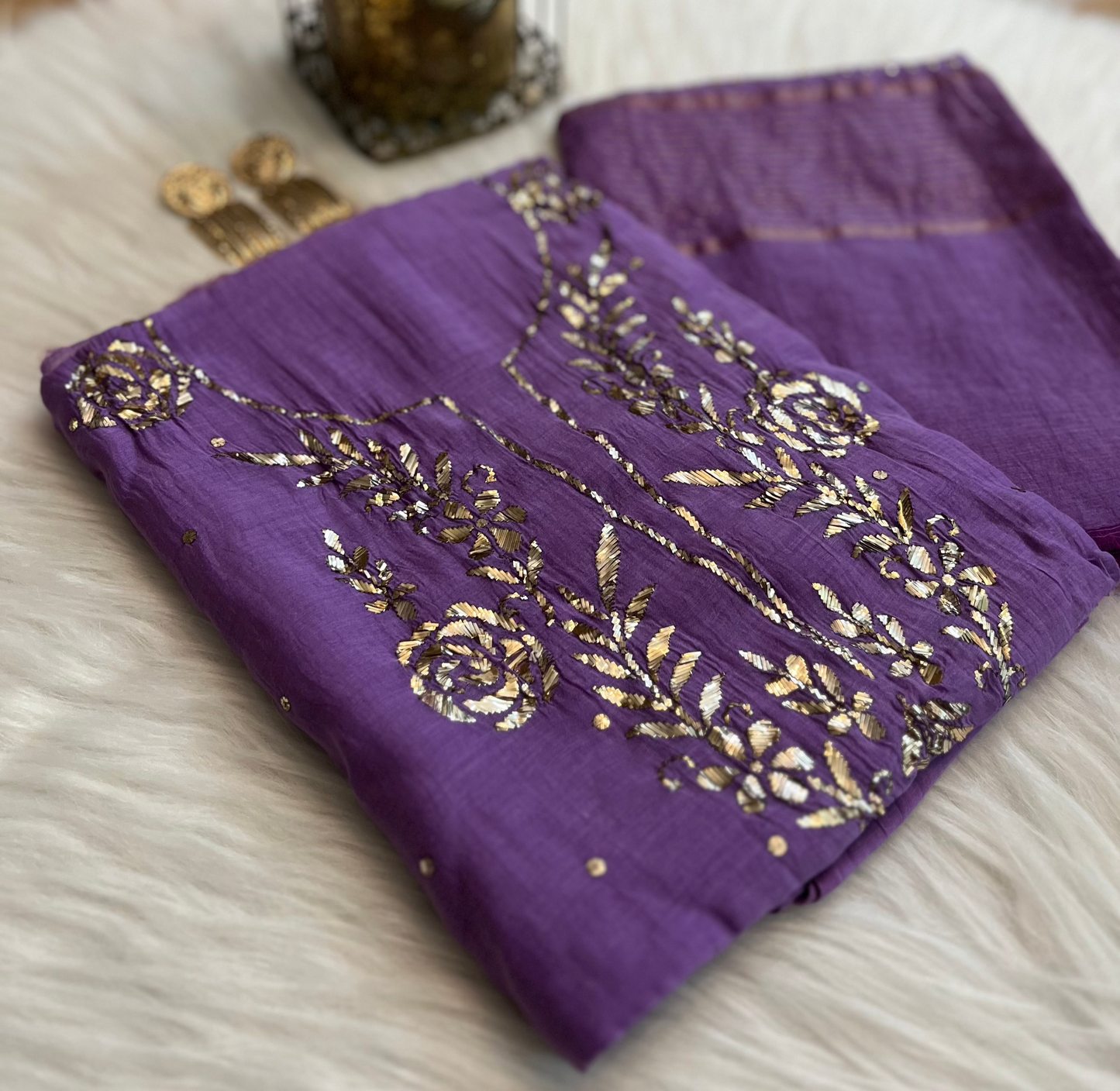 Purple Badla Chikankari Suit Set