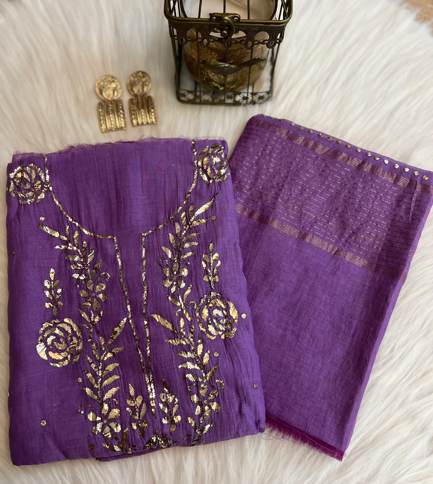 Purple Badla Chikankari Suit Set