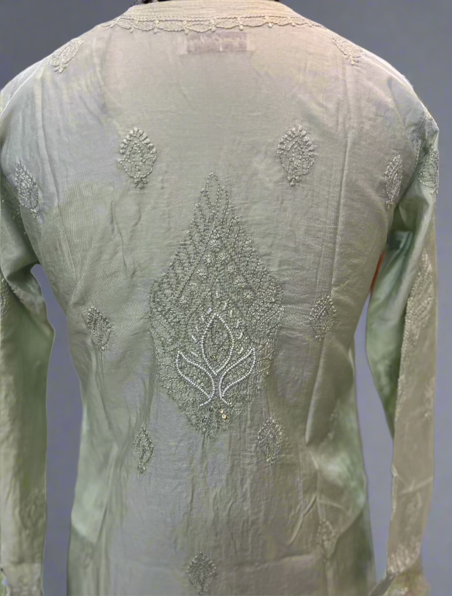 Pista Green Muslin Chikankari Gharara