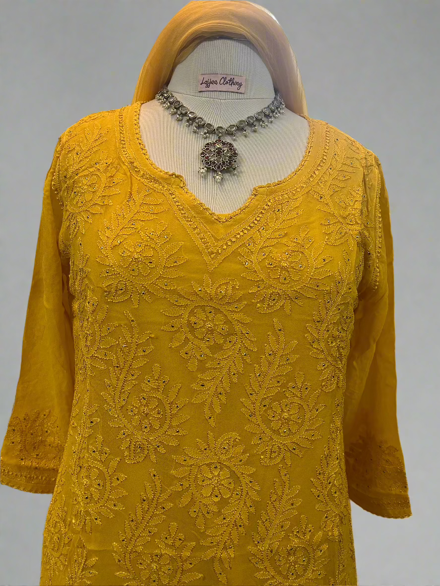 Yellow Georgette Chikankari Gharara