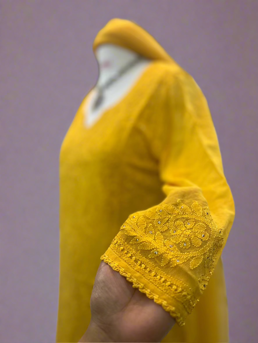 Yellow Georgette Chikankari Gharara