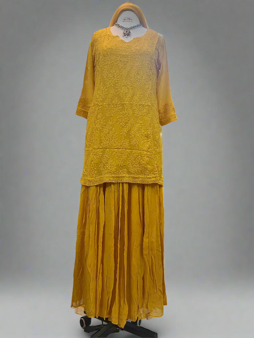 Yellow Georgette Chikankari Gharara
