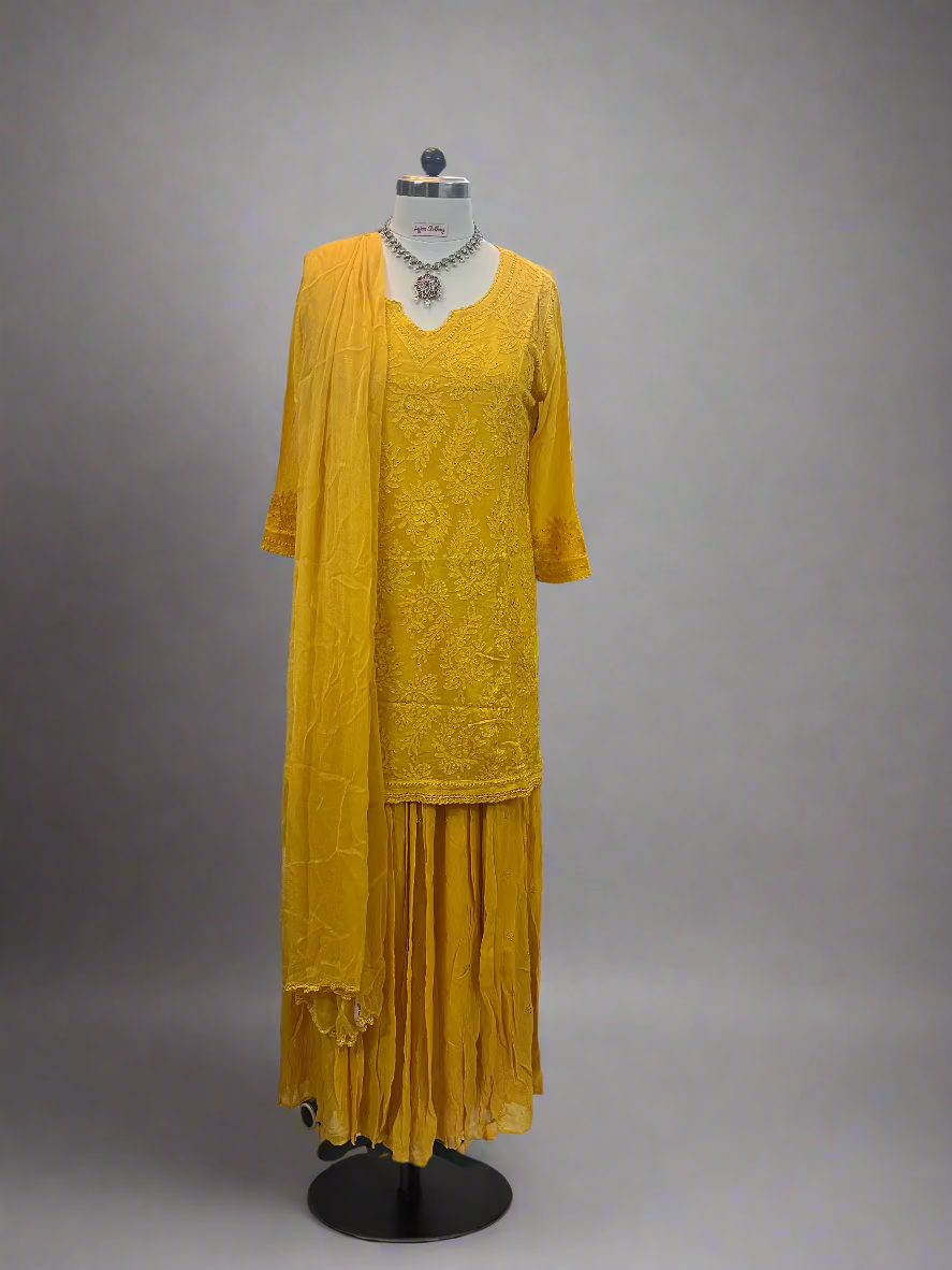 Yellow Georgette Chikankari Gharara