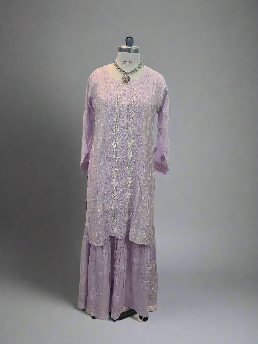 Lavender Muslin Chikankari Gharara
