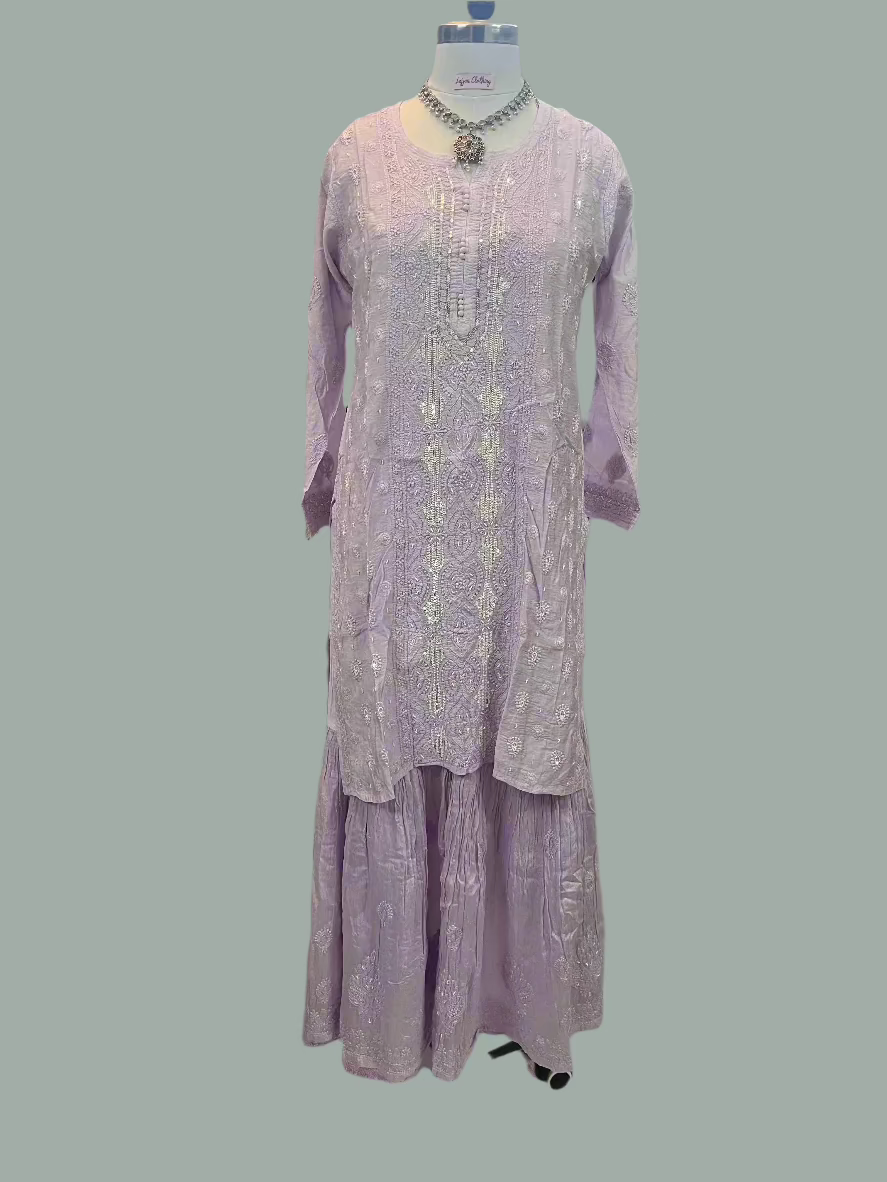 Lavender Muslin Chikankari Gharara