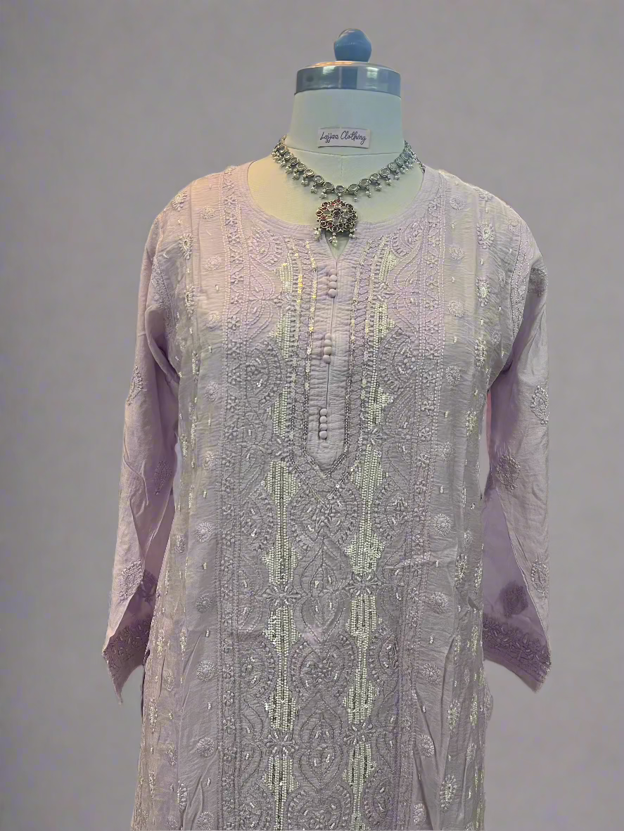 Lavender Muslin Chikankari Gharara