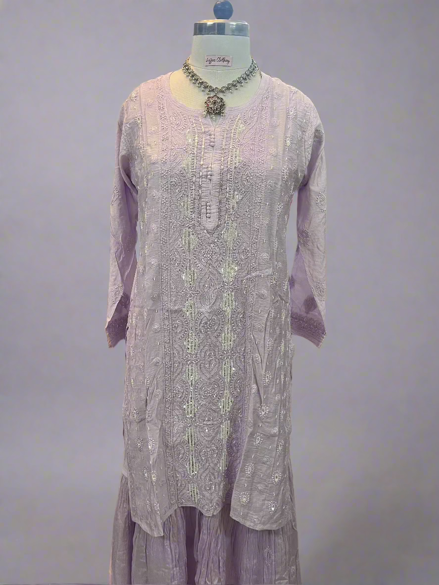 Lavender Muslin Chikankari Gharara