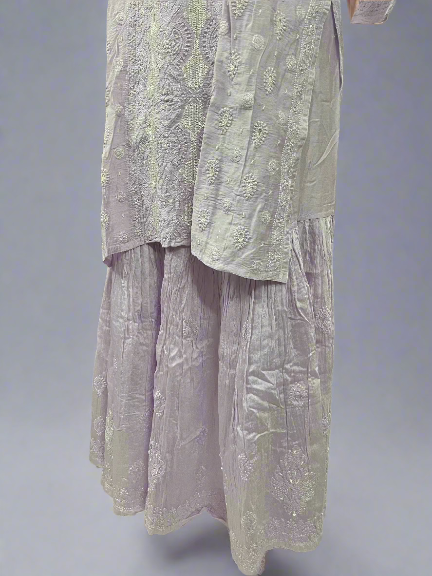 Lavender Muslin Chikankari Gharara