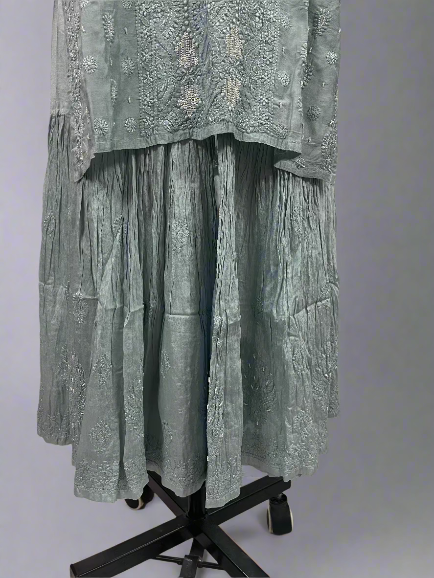 Grey Muslin Chikankari Gharara