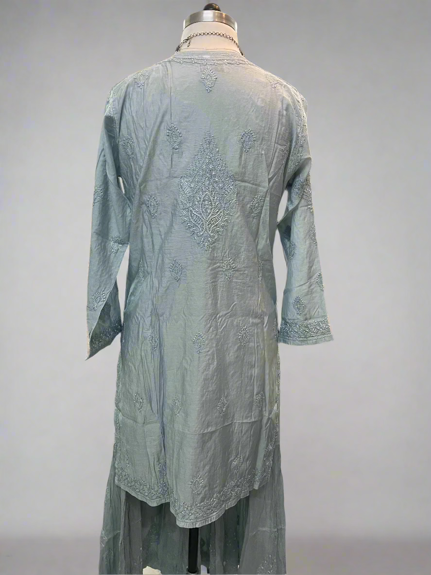Grey Muslin Chikankari Gharara