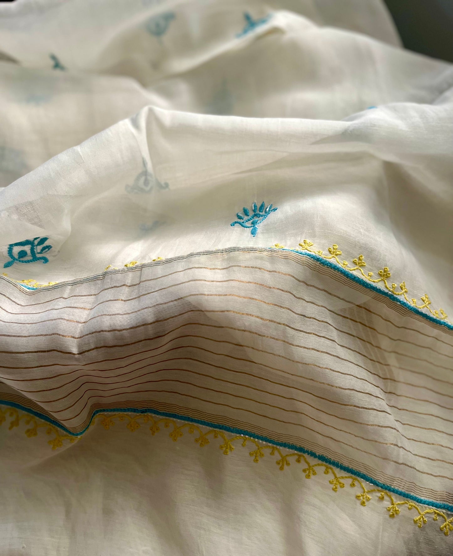 Blue Lime Mul Chanderi Chikankari Suit Set