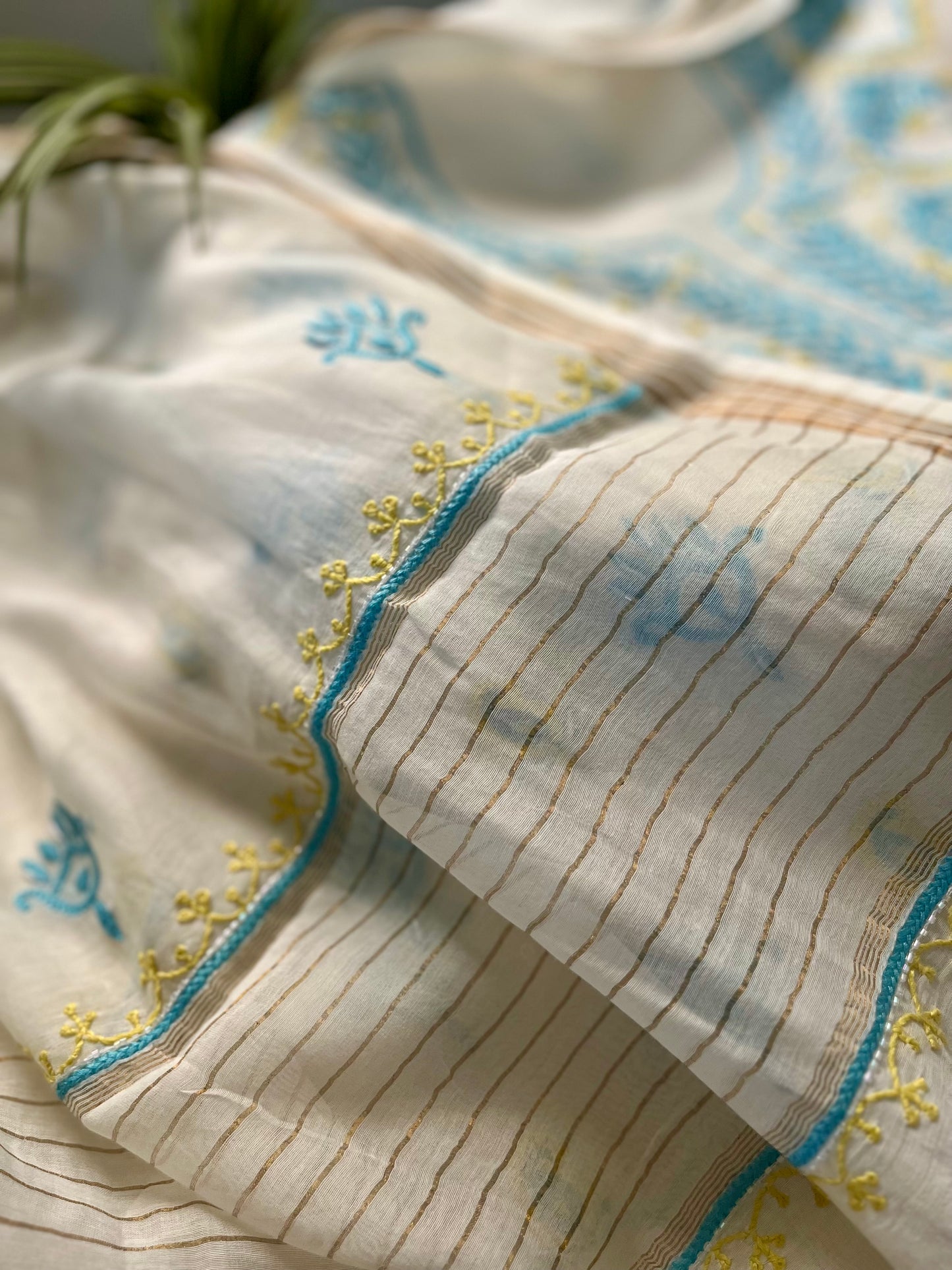 Blue Lime Mul Chanderi Chikankari Suit Set