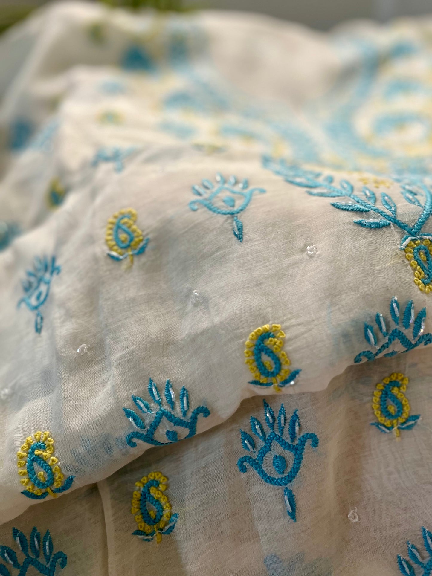 Blue Lime Mul Chanderi Chikankari Suit Set