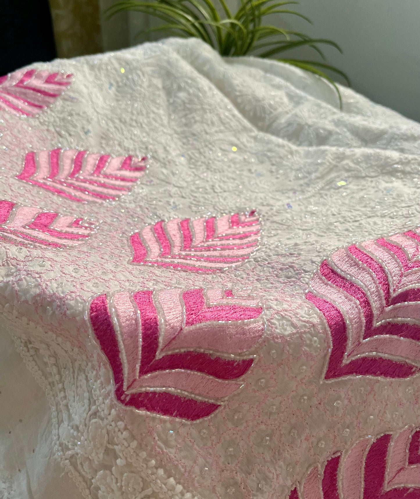 Pink and Magenta Pink Muslin Chikankari Kurta Sequin
