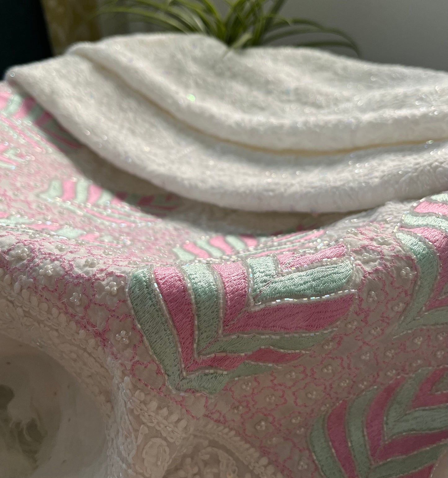 Pink and Mint Green Muslin Chikankari Kurta Sequin