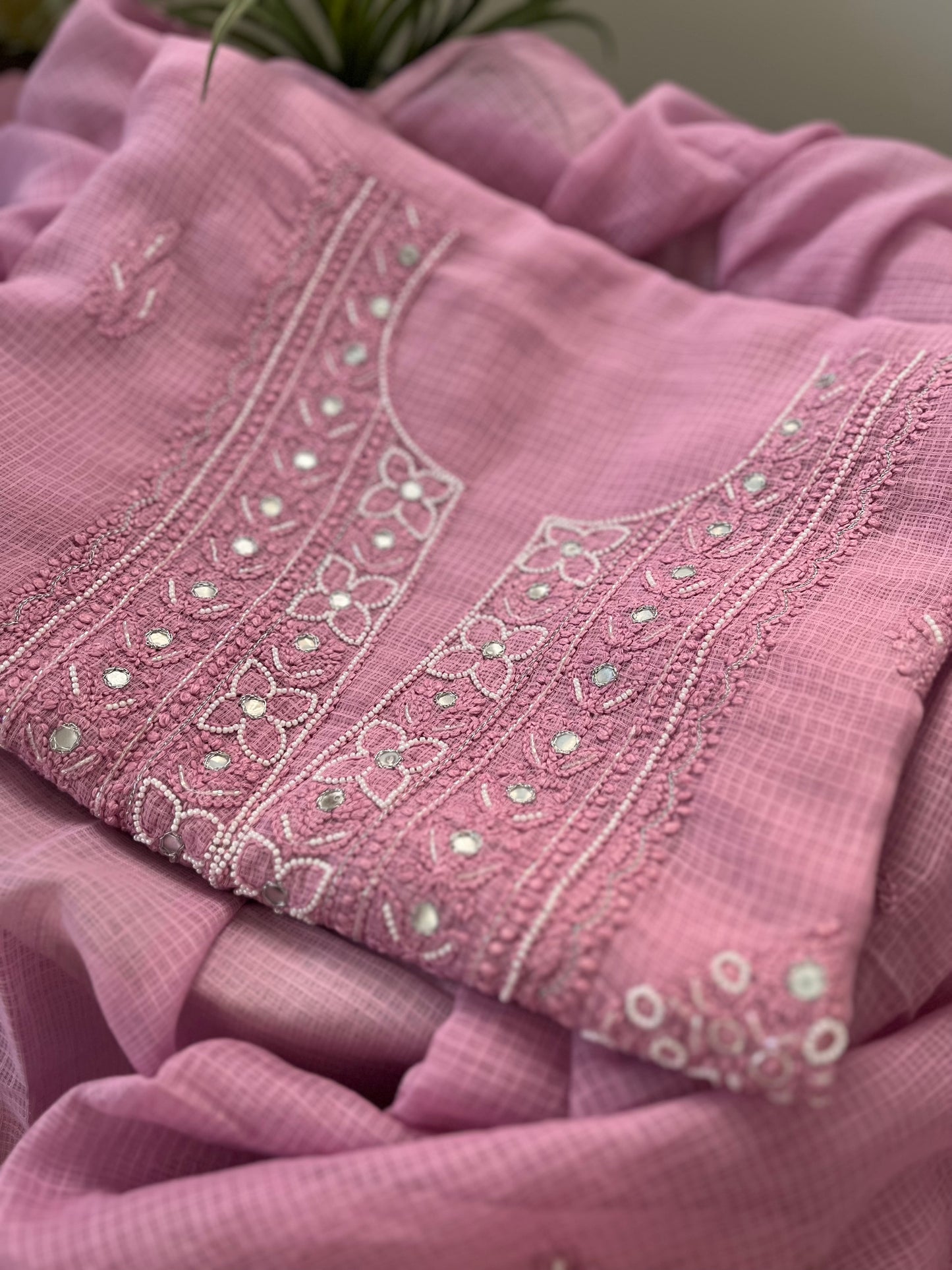 Mauve Kota Doriya Chikankari Suit Set