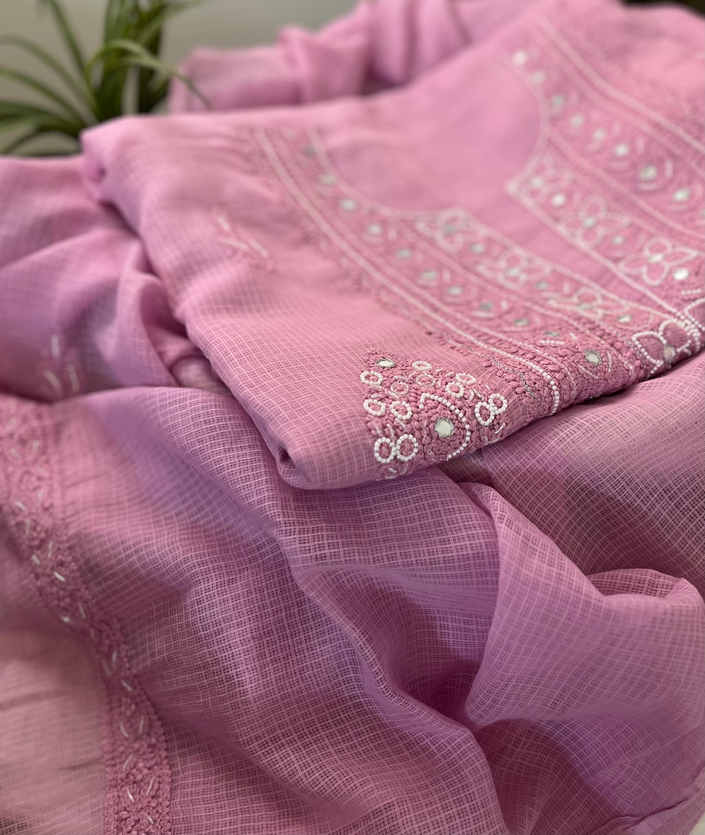 Mauve Kota Doriya Chikankari Suit Set