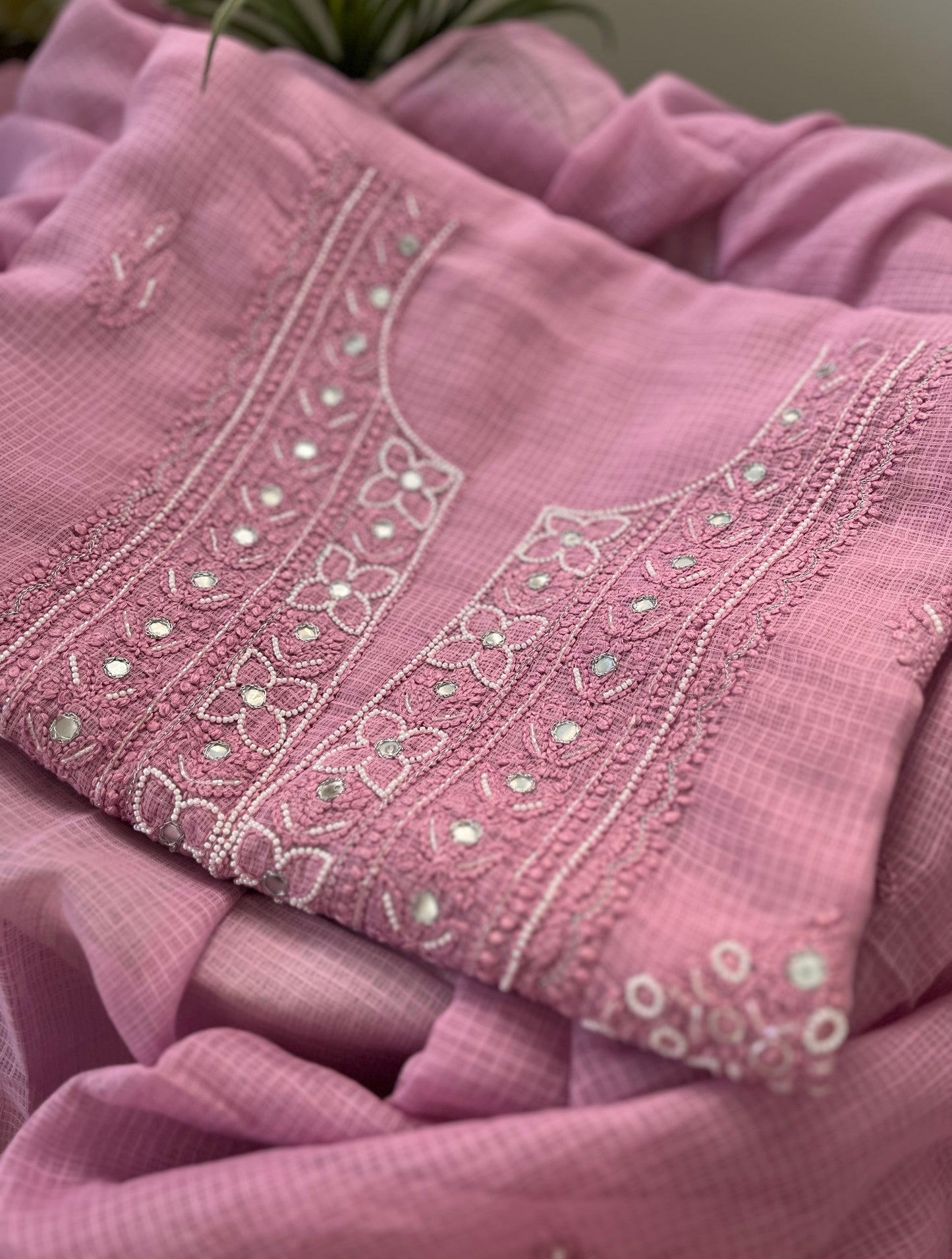Mauve Kota Doriya Chikankari Suit Set