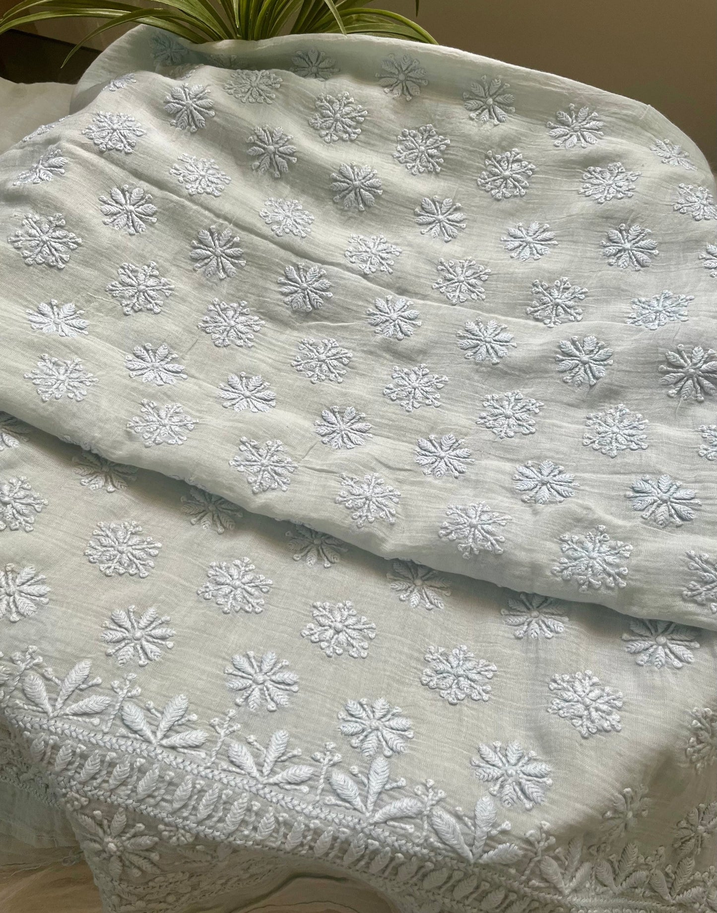 Ice Blue Mul Cotton Chikankari Suit Set