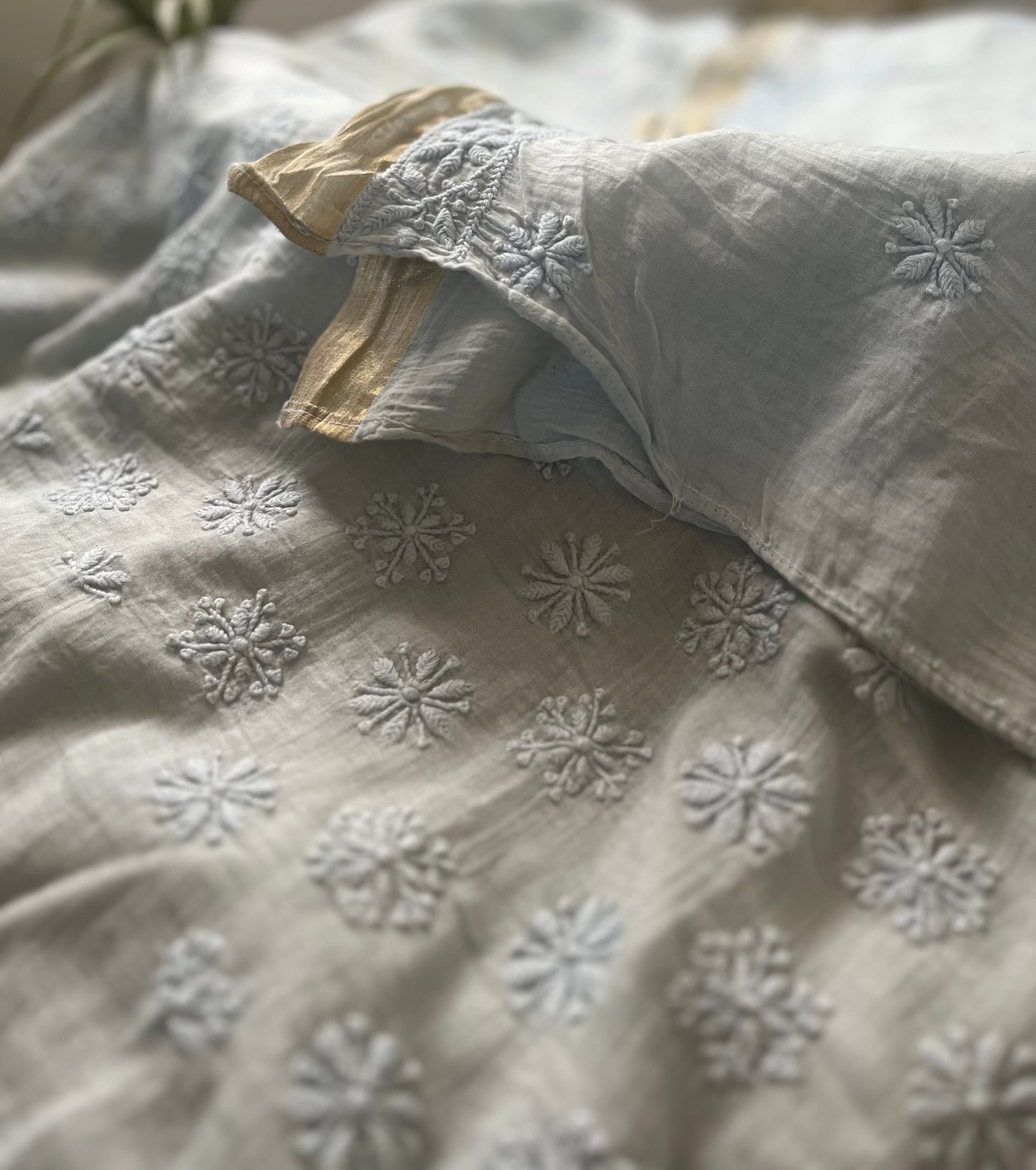 Ice Blue Mul Cotton Chikankari Suit Set
