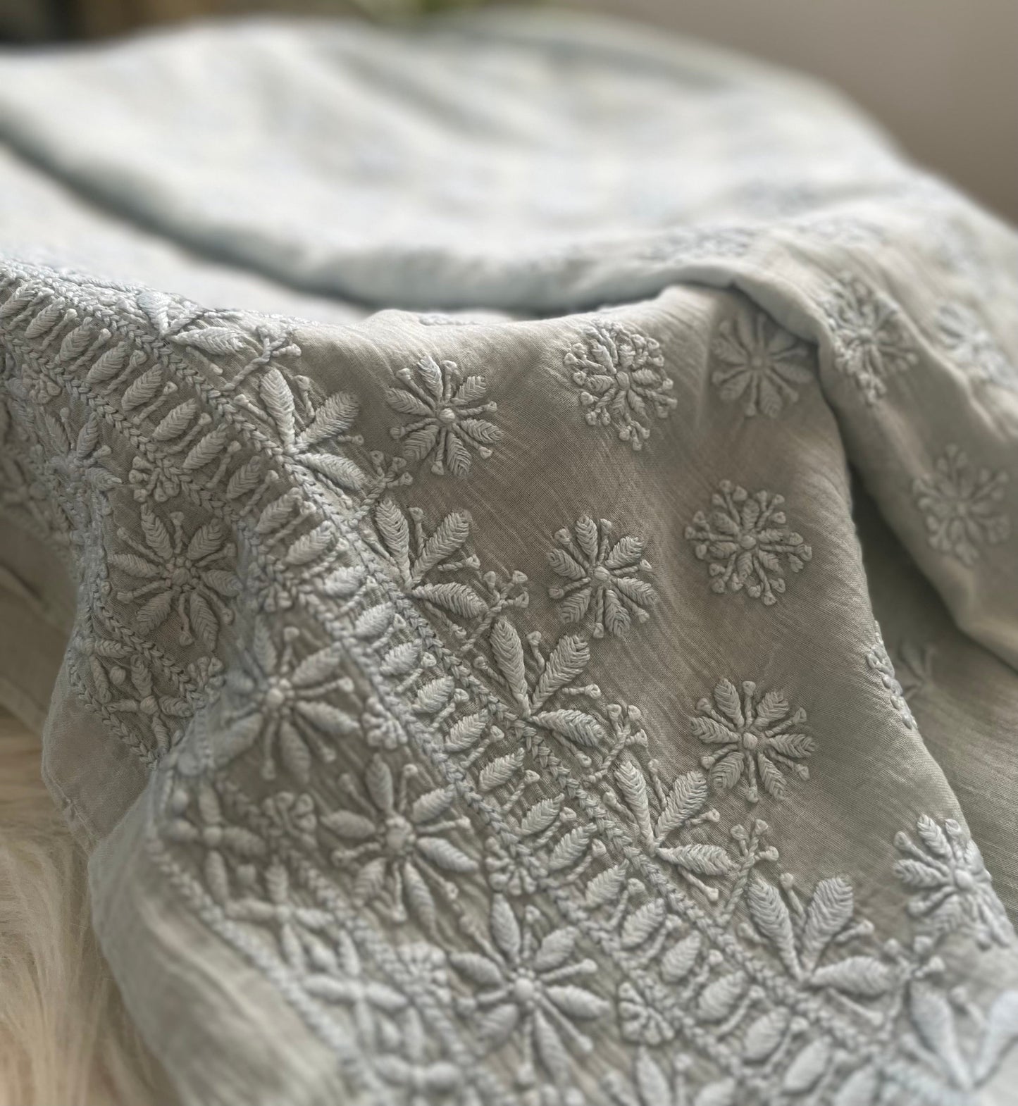 Ice Blue Mul Cotton Chikankari Suit Set