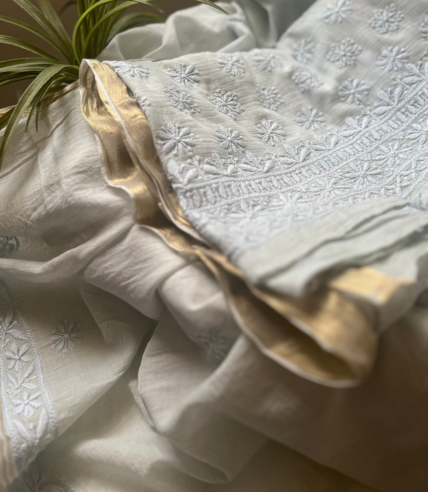 Ice Blue Mul Cotton Chikankari Suit Set