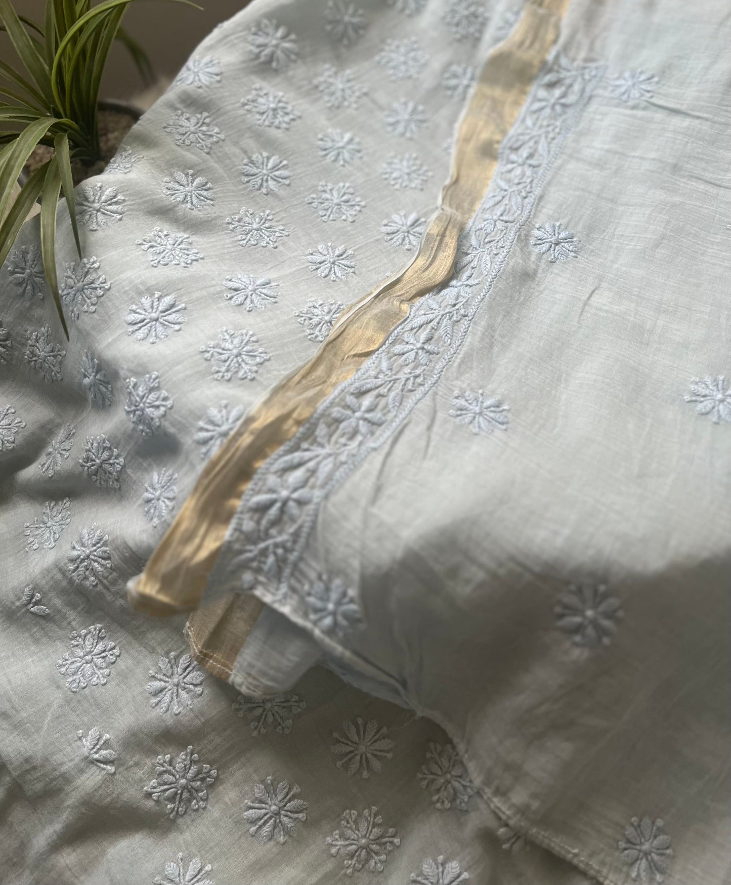 Ice Blue Mul Cotton Chikankari Suit Set