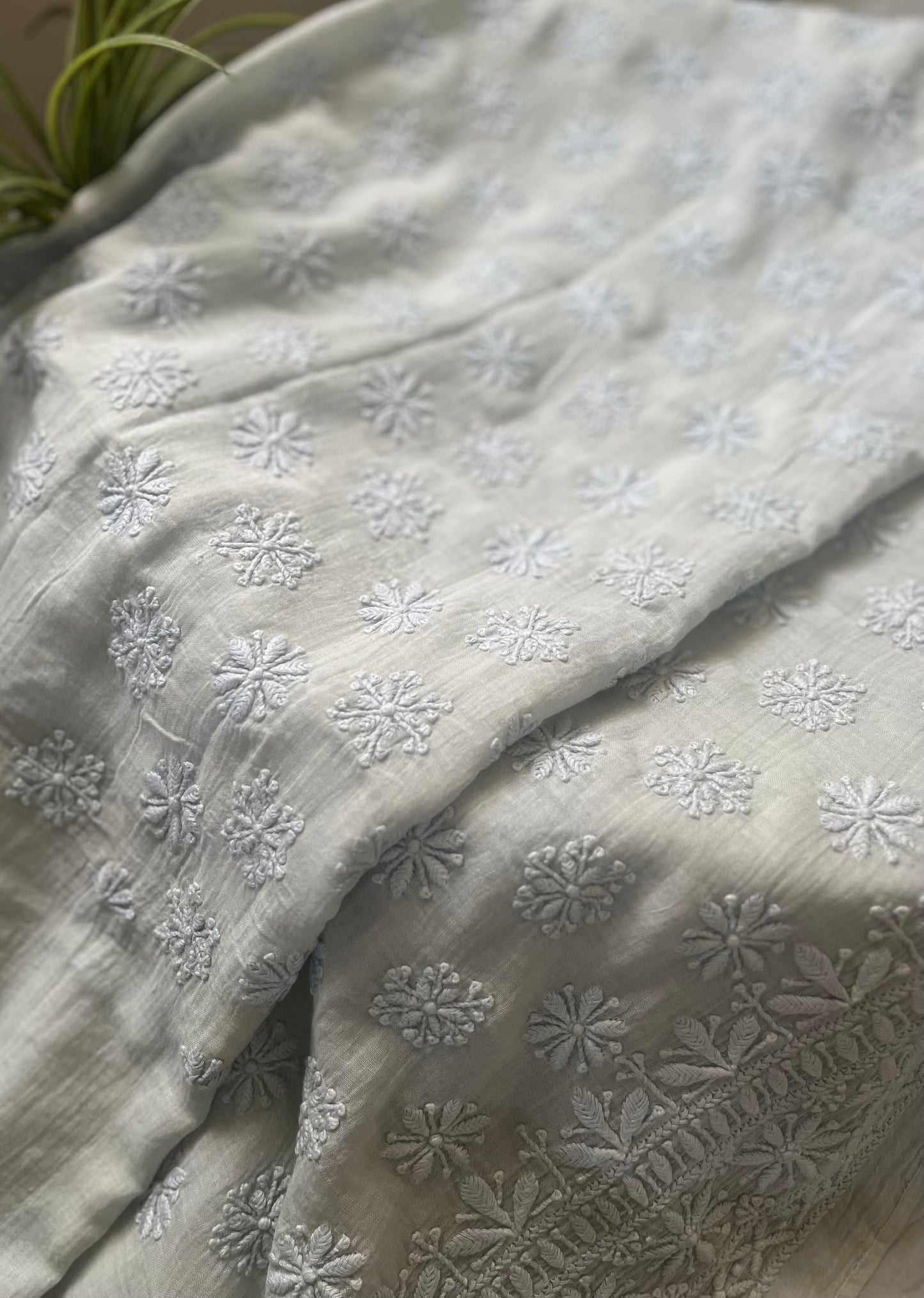 Ice Blue Mul Cotton Chikankari Suit Set