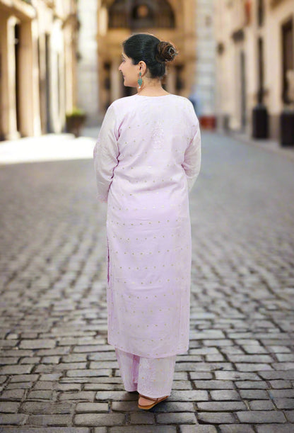 Lavender Chikankari Chanderi Kurta Pant Set