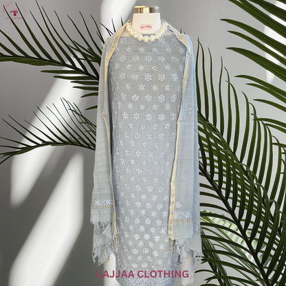 Dark Grey Mul Cotton Chikankari Suit Set