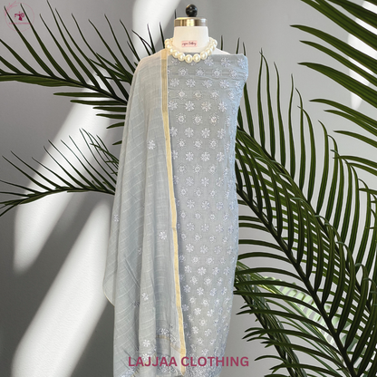 Dark Grey Mul Cotton Chikankari Suit Set