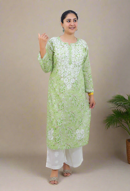 Pista Green Mul Cotton Chikankari Kurta