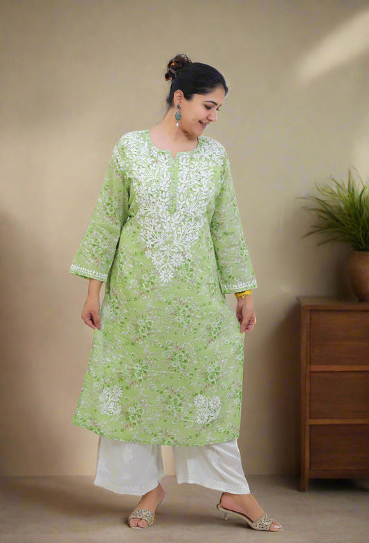 Pista Green Mul Cotton Chikankari Kurta