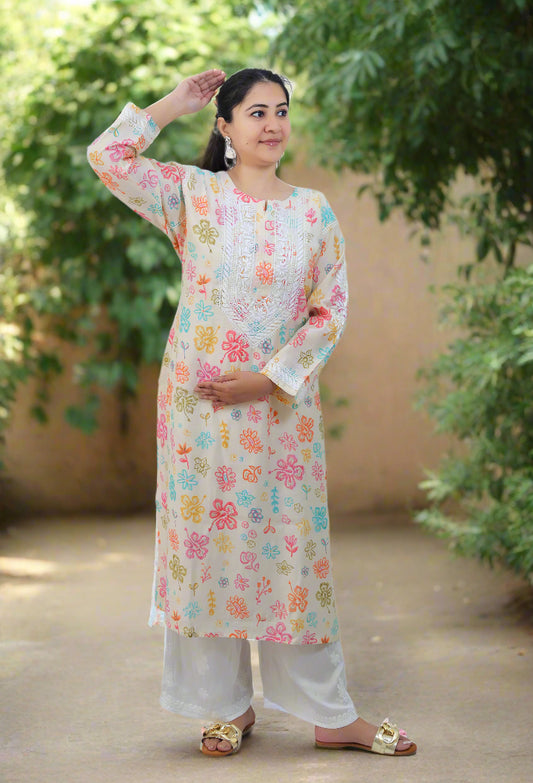 Pink Cotton Chikankari Kurta