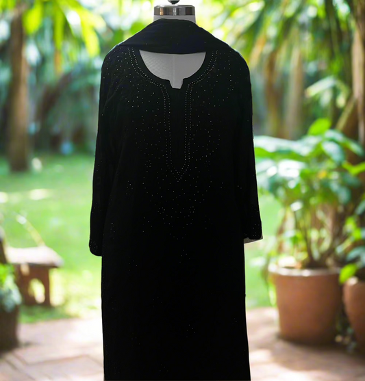 Black Viscose Chikankari Kurta Pant Set