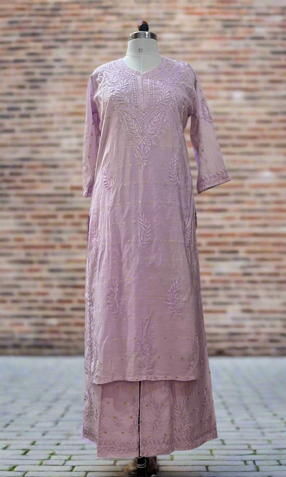 Lavender Chikankari Chanderi Kurta Pant Set