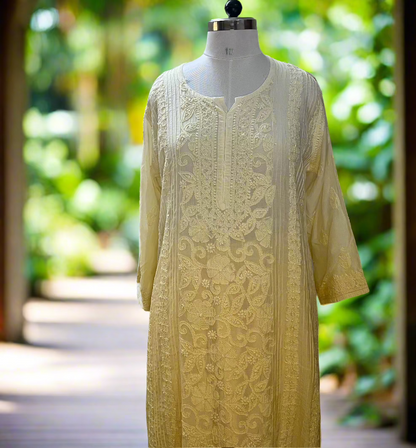 Yellow Ombre Muslin Pintuck Chikankari Kurta Set
