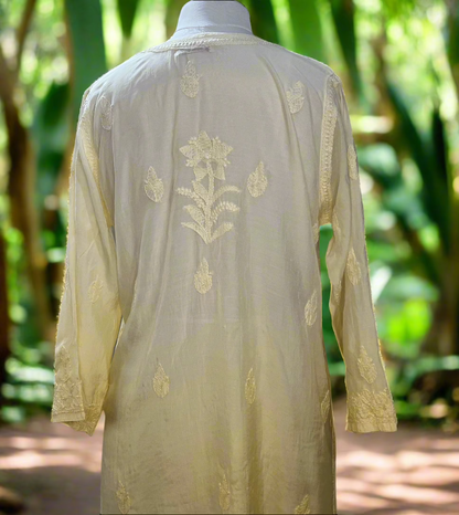 Yellow Ombre Muslin Pintuck Chikankari Kurta Set