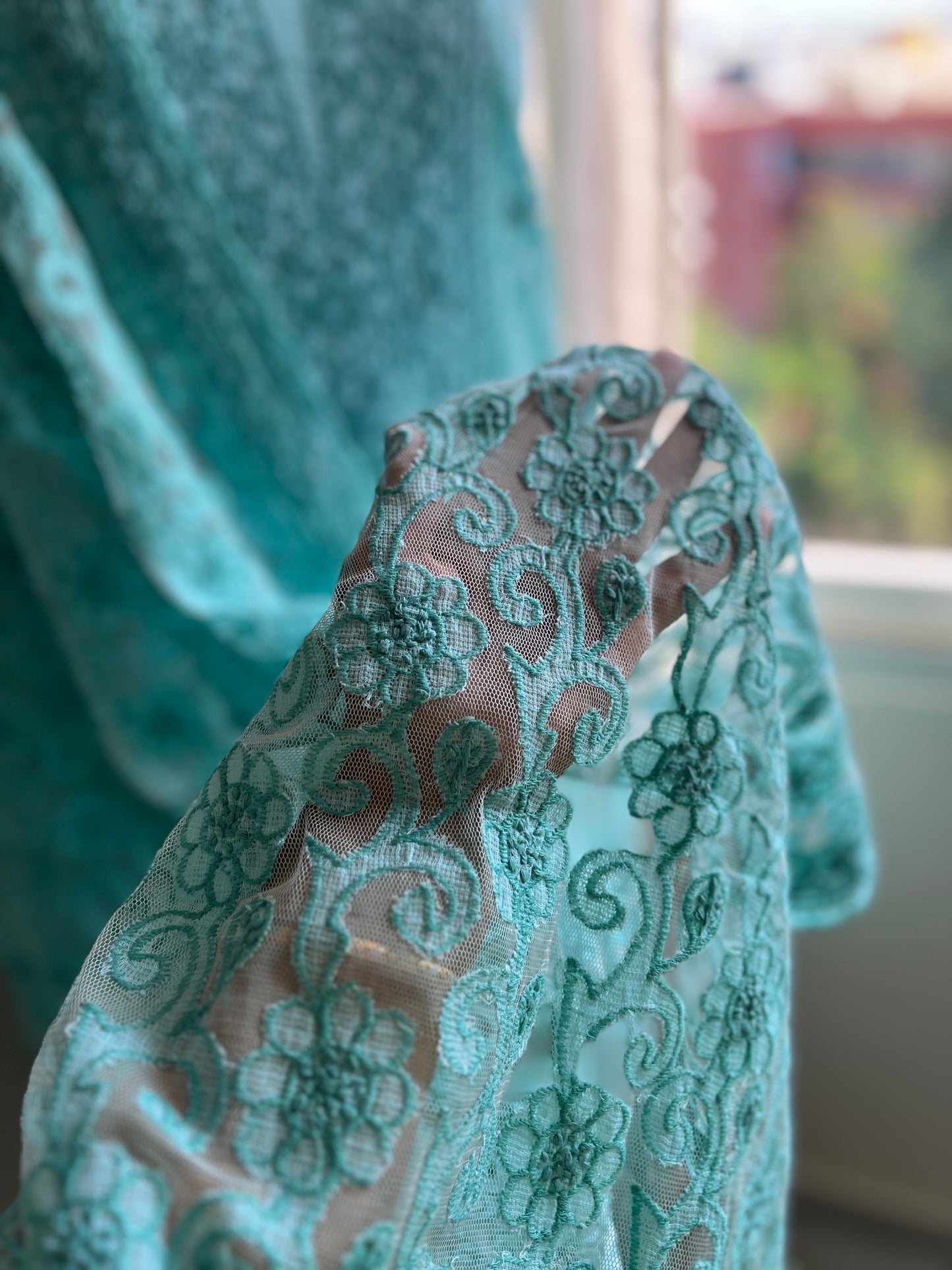 Cyan Chikankari Kota Appliqué Work Suit Set